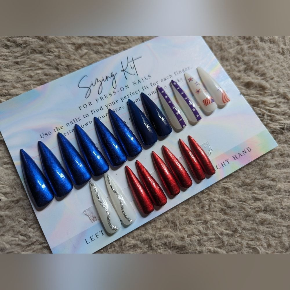 20 pc READY TO WEAR RED WHITE & BLUE FULL SIZE FULL SET XXL STILETTO